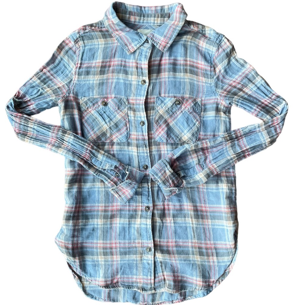 MUDD | Long Sleeve Blue Plaid Button Down Flannel Top